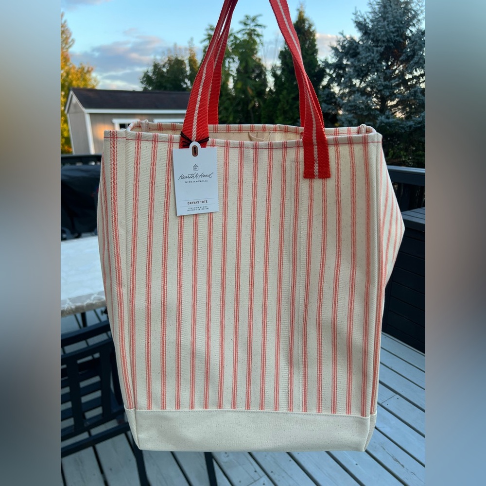 Hearth & Hand Red and Cream Striped Tote Bag